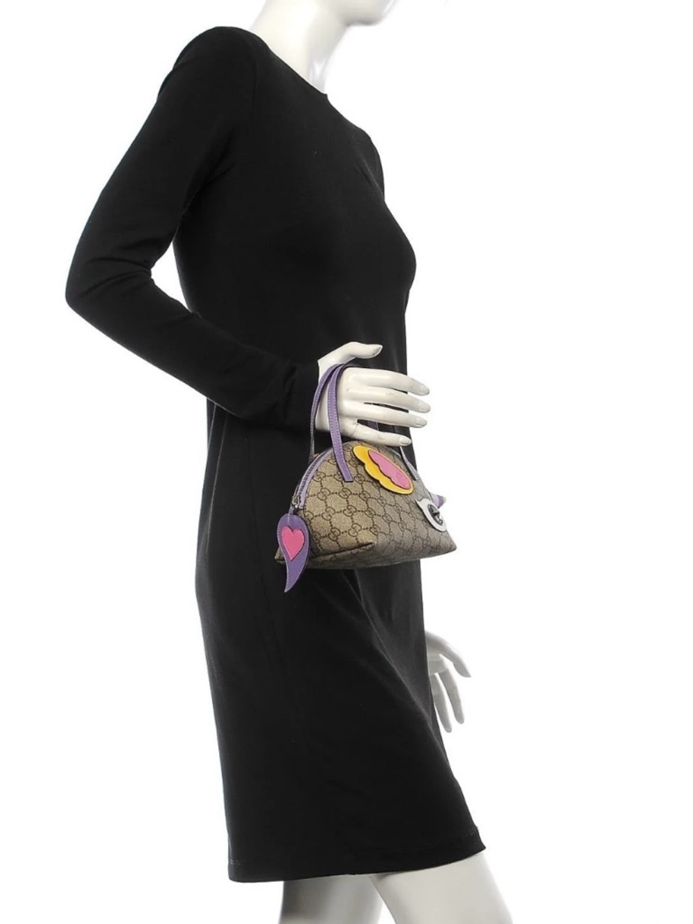 Gucci Beige GG Supreme Mini Dome Satchel with Purple Trim and Colorful Appliqués - Picture 1 of 9